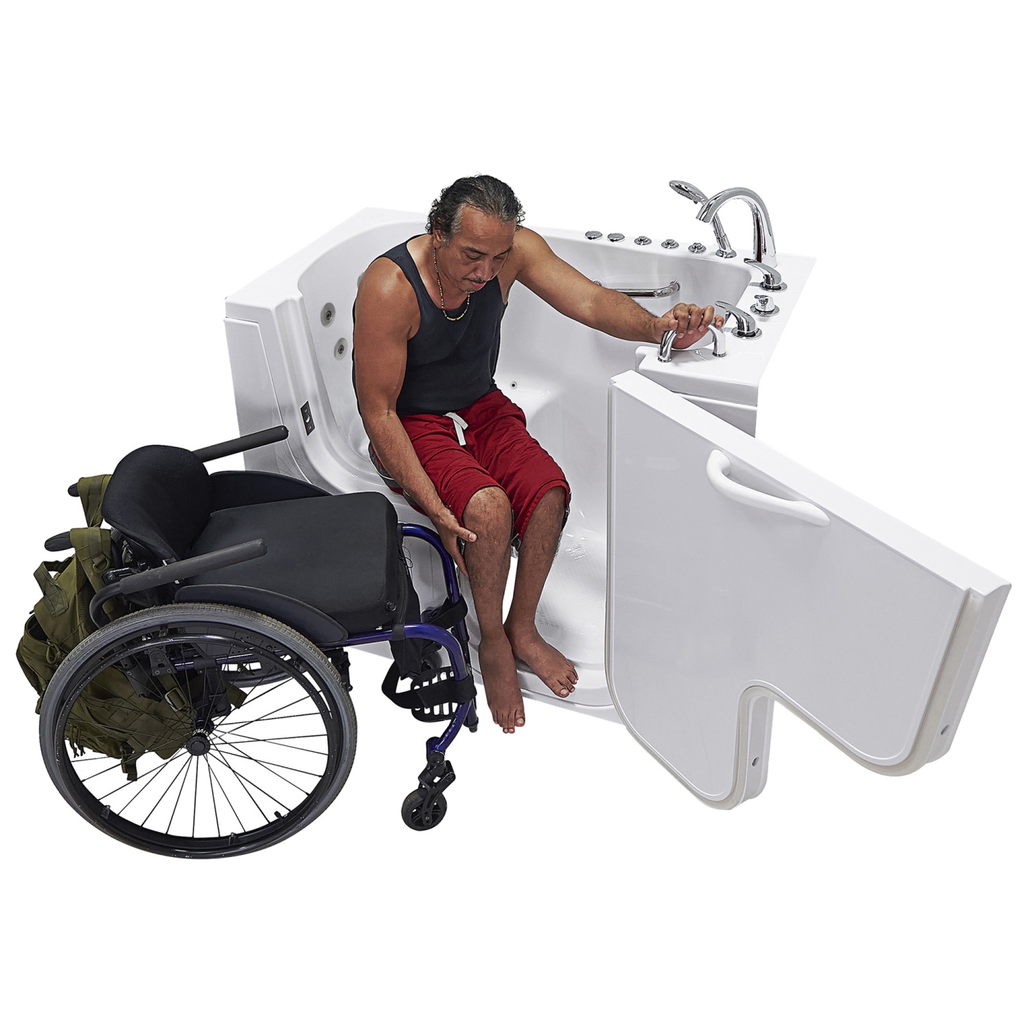 Transfer60 Bañera acrílica con puerta hacia afuera accesible en silla de ruedas - 30″an X 60″l (76cm X 152cm)